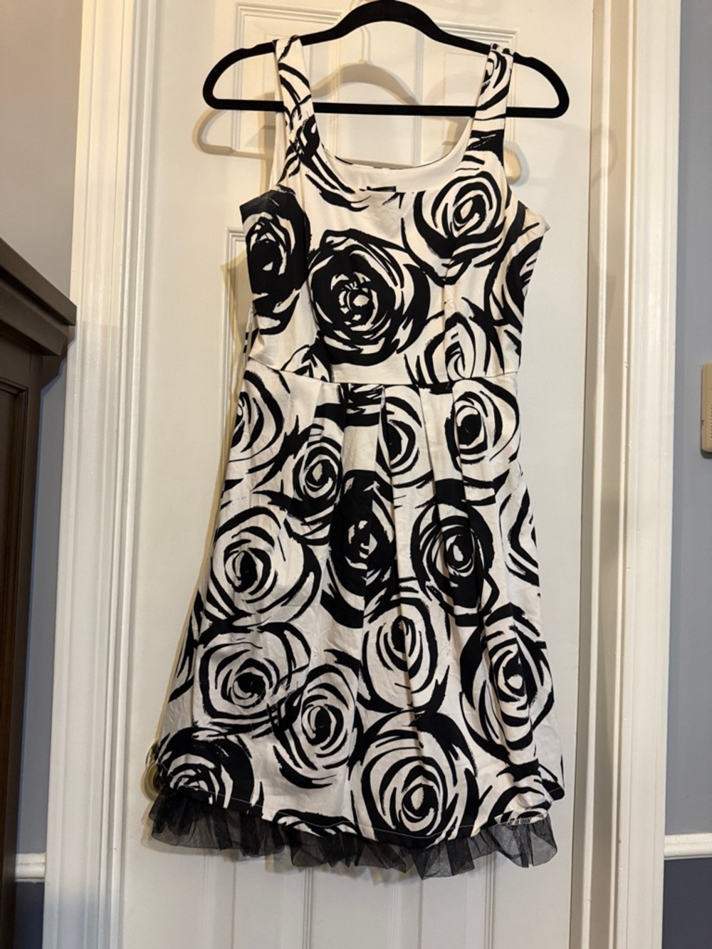 Maurices Black and White Floral Fit-and-Flare Dress